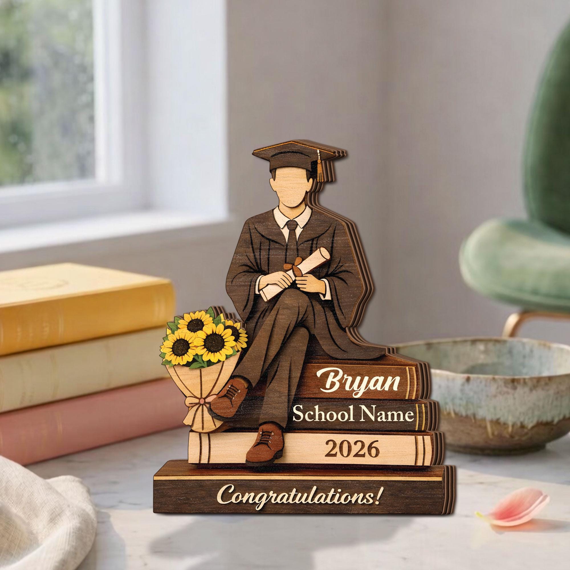 Personalized Graduation Wooden Block, Custom Name Class of 2026 Keepsake, Graduation Gift for Him, Graduate Gift for Son, Graduation Decor