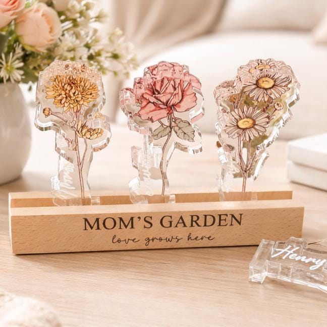 Personalized Grandma‘s Garden Birth Month Flowers Night Light, LED Night Light for Mom, Grandma Gift From Grandkids, Custom Light