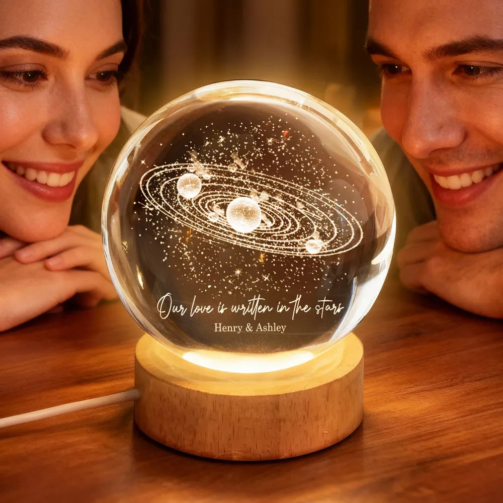 Our Love is Written in the Stars Universe Solar System, Custom Moon Phase LED Lamp, Valentine Gift for Couple, Wedding Anniversary Gift