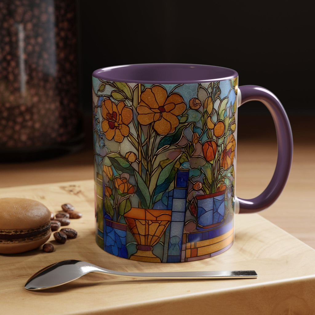 Stained Glass Floral Bookshelf Mug _ Colorful Ceramic Coffee Cup With Flowers, Modern Ceramic Mug – Elevate Your Coffee Time