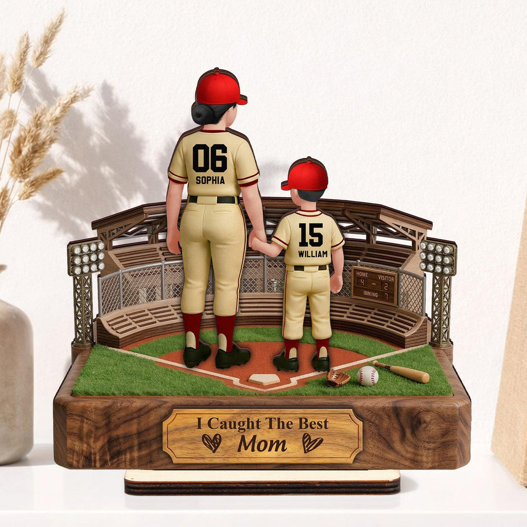 Baseball Mom and Kid Personalized Standing Wooden Plaque, Mother's Day Gift for Her, Baseball Lover Gift, Baseball Player Decor Mama Gift