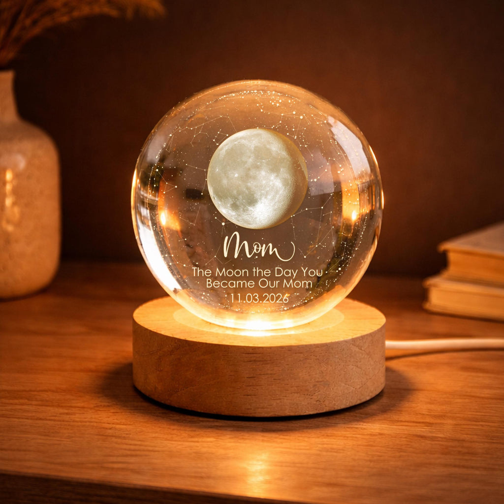 Personalized Moon Phase by Date Crystal Ball Light for Mom,moon Night Light,mother’s Day Gift,the Day You Became Our Mom,mum Birthday Gift