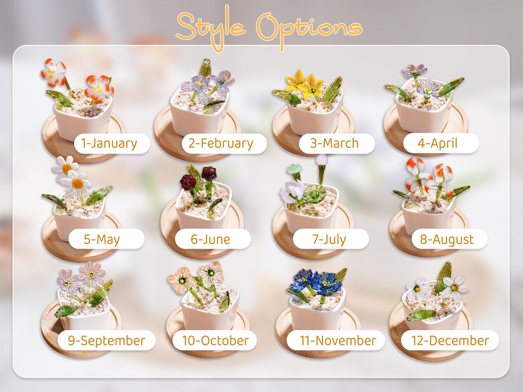 Hand Blown Glass Potted Flowers, Custom Birth Flower Pot, Mother's Day Gift, Stained glass Plant,Home Decor,Housewarming Gift,Gift for Mom