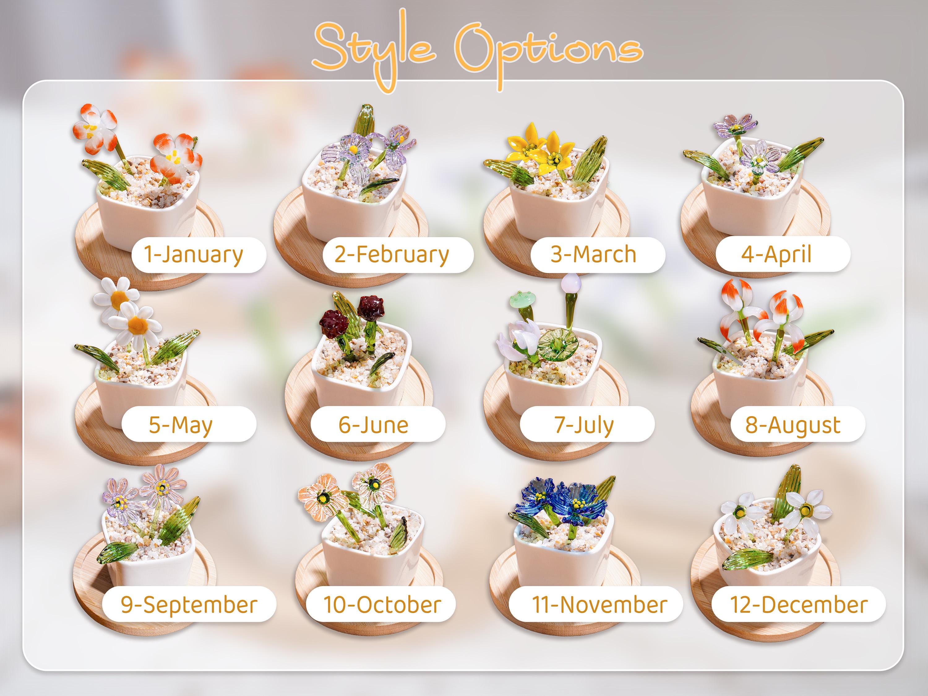 Hand Blown Glass Potted Flowers, Custom Birth Flower Pot, Mother's Day Gift, Stained glass Plant,Home Decor,Housewarming Gift,Gift for Mom