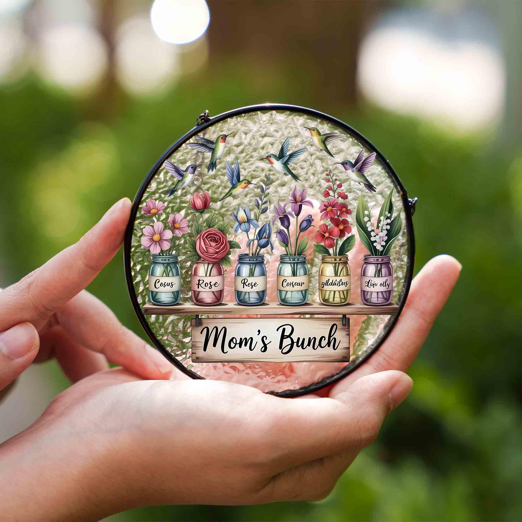 Personalized Grandma's Garden Suncatcher, Birth Month Flower Stained Glass Acrylic Window Hanging, Valentine Gift, Grandma Gift, Mom Gifts