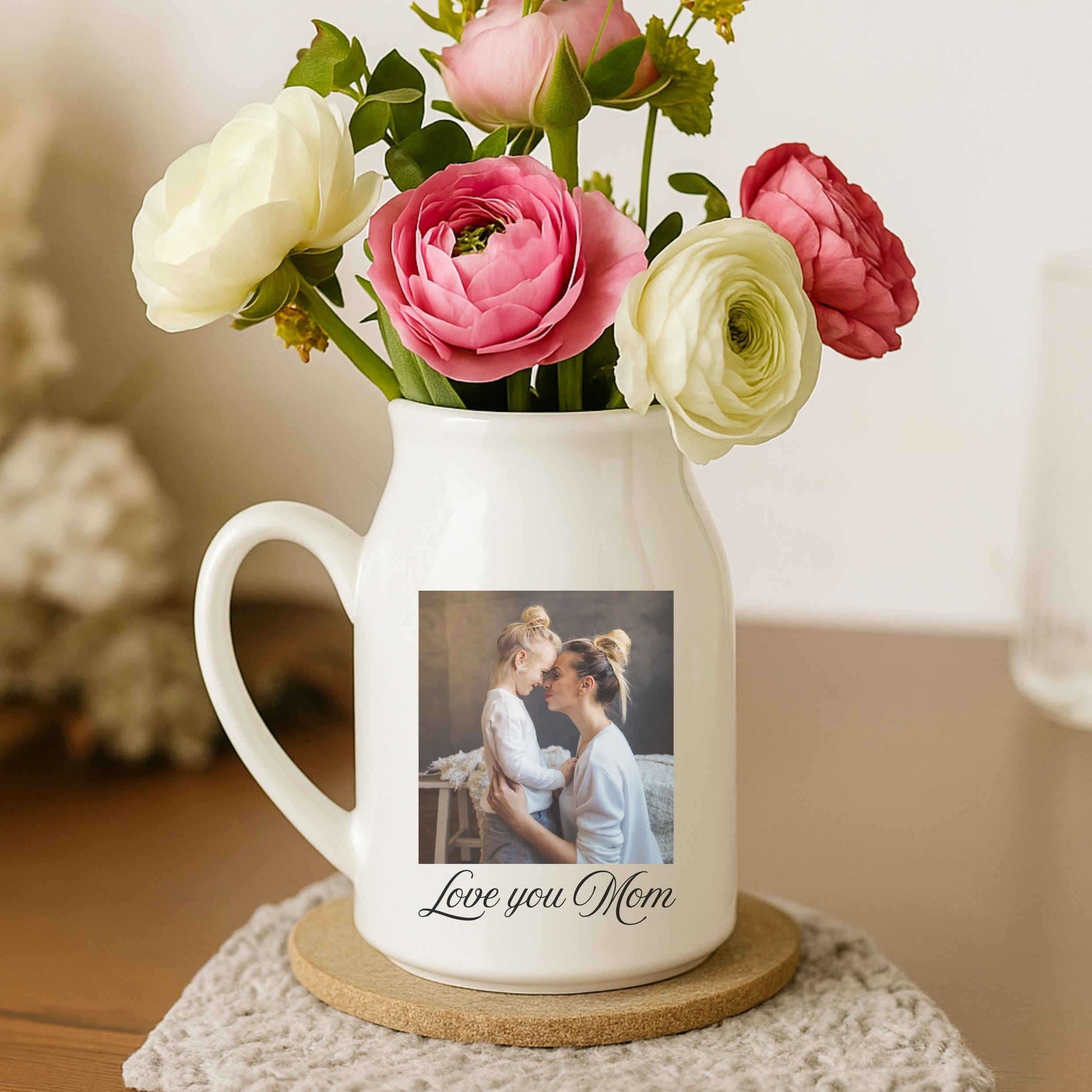 Personalised Nana Grandma Floral Ceramic Vase, Custom Photo Mother's Day Flower Vase, Mothers Day Gift, Personalized Photo Gifts, Nana Gift