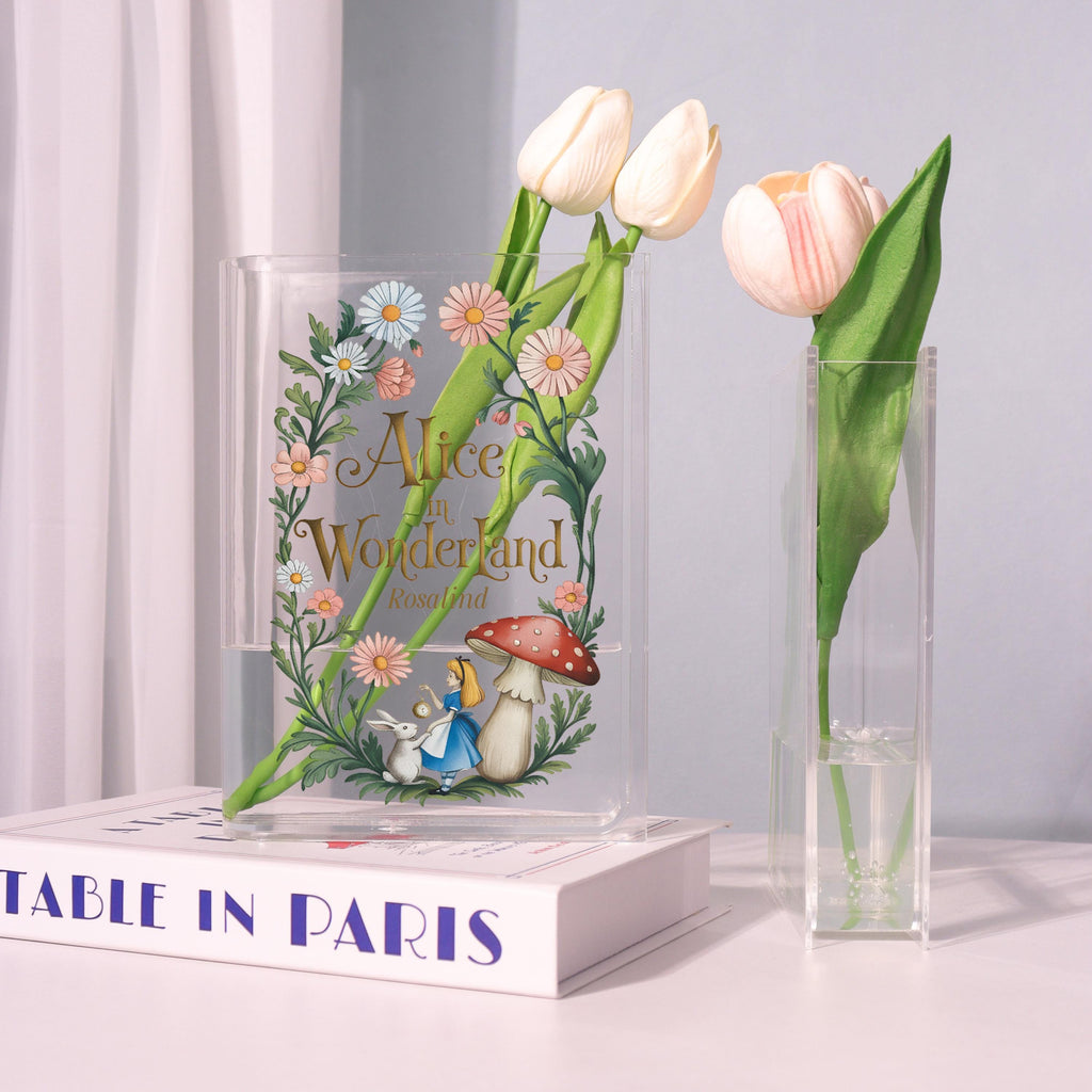 Alice in Wonderland Acrylic Book Vase, Wonderland Flower Bookish Vase, Fairy Tale Book Shaped Vase, Whimsical Decor, Gift for Book Lovers