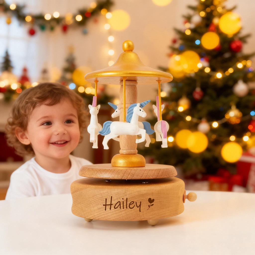 Personalized Carousel Unicorn Music Box,engraved Name,girl Birthday Gifts,kid Keepsake Gift,baptism Gift,christmas Gift,baby Shower Gift