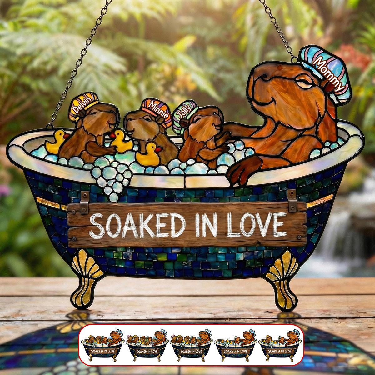 Personalized Cute Capybara Mom Acrylic Suncatcher, Custom Name Mommy and Kids Hanging Suncatcher, Mother's Day Window Decor, Gift for Mom