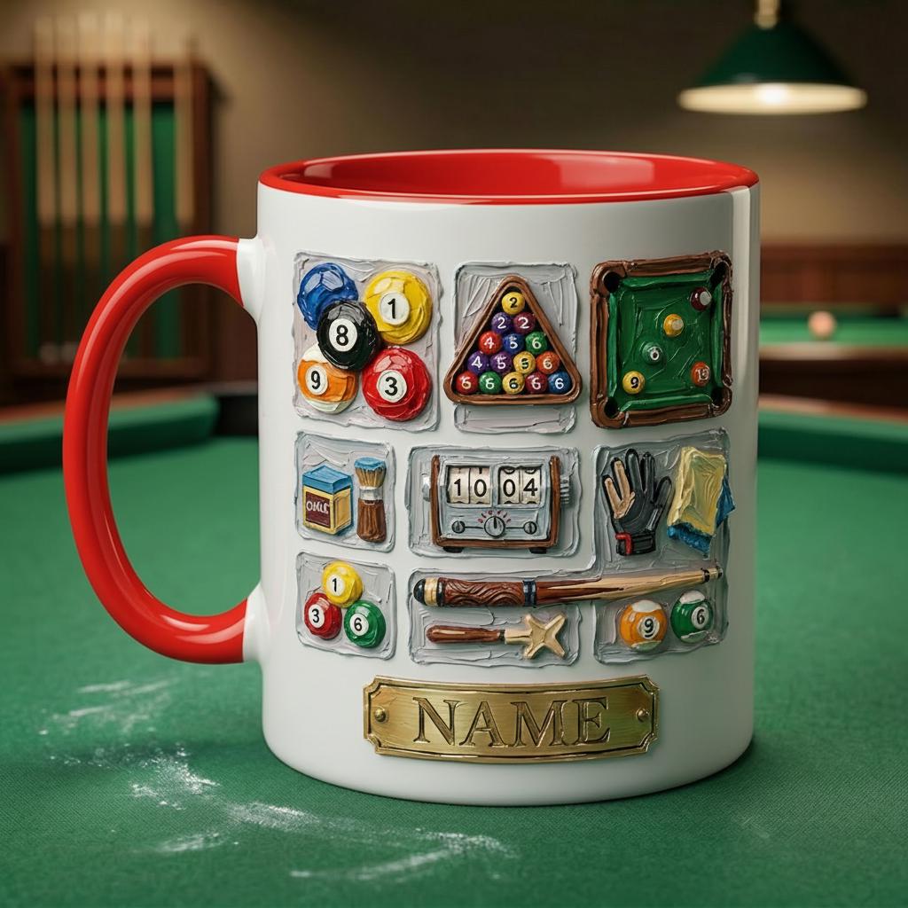 3D Billiard Mug, Vintage Pool Player Gift, Artistic Oil Painting Coffee Cup, Pool Hall Decor Mug, Billiards Lover Gift