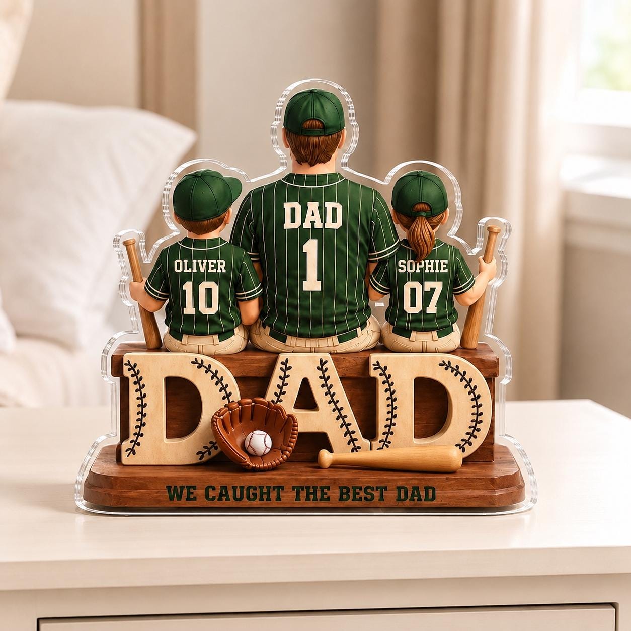 Personalized Baseball Dad Acrylic Plaque, Custom Jersey Name Father’s Day Gift for Dad
