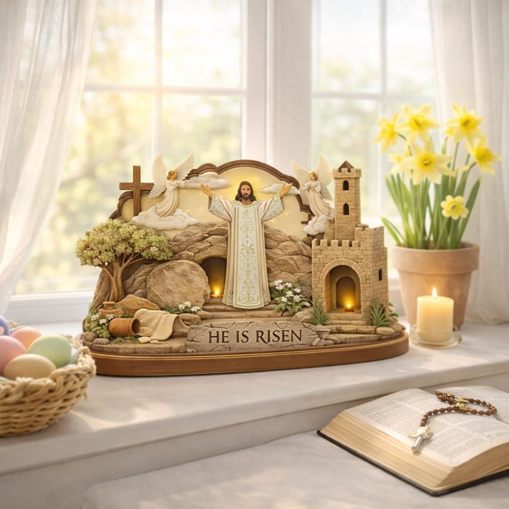 Easter Resurrection Wooden Sign, 2D Flat Empty Tomb Display, Religious Tabletop Decor, He is Risen Christian Art, Easter Keepsake for Home