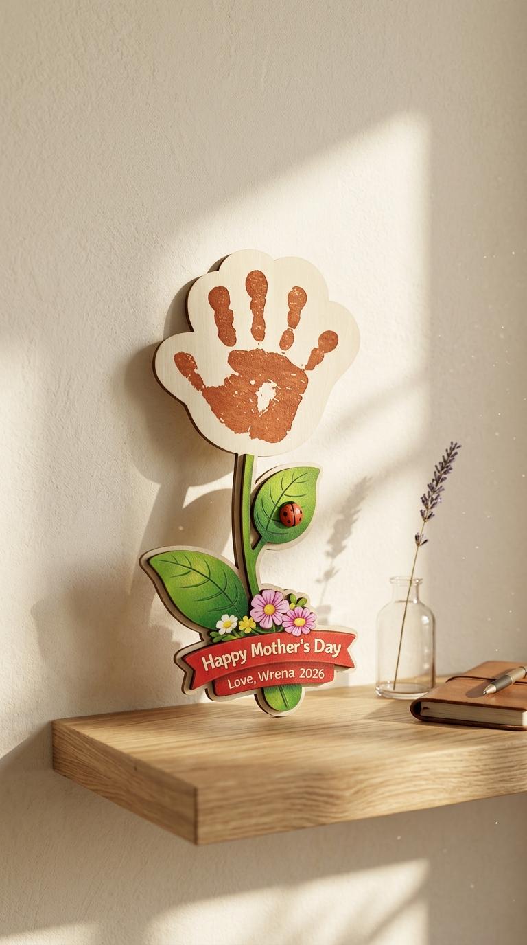 Personalized Mother’s Day Handprint Flower Sign – DIY Gift for Mom From Kids