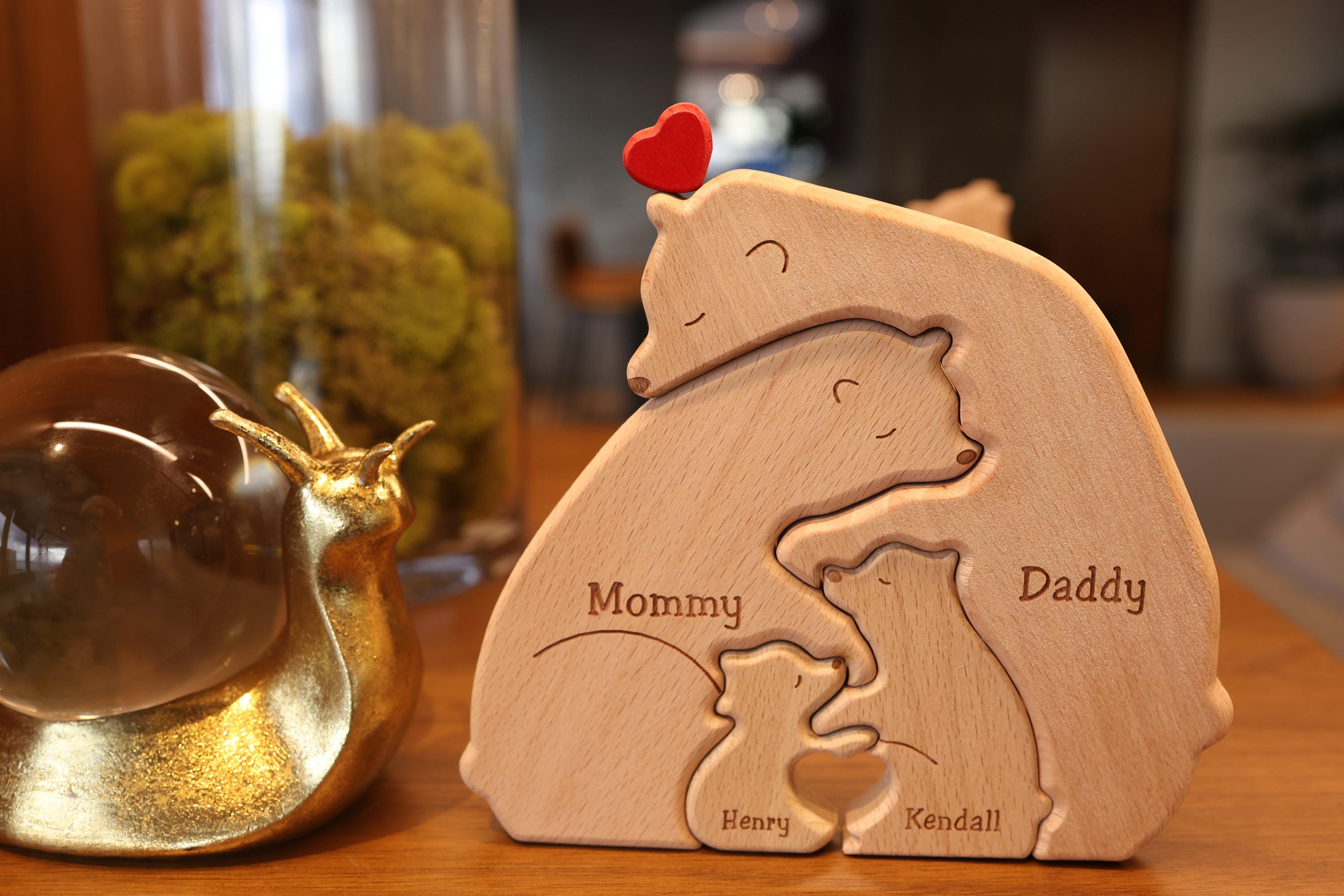 Personalized Wooden Bear Family Puzzle, Baby Puzzle, Family Name, Gift for Dad, and Unique Home Decor, Gift for Parents, Gift for Mum