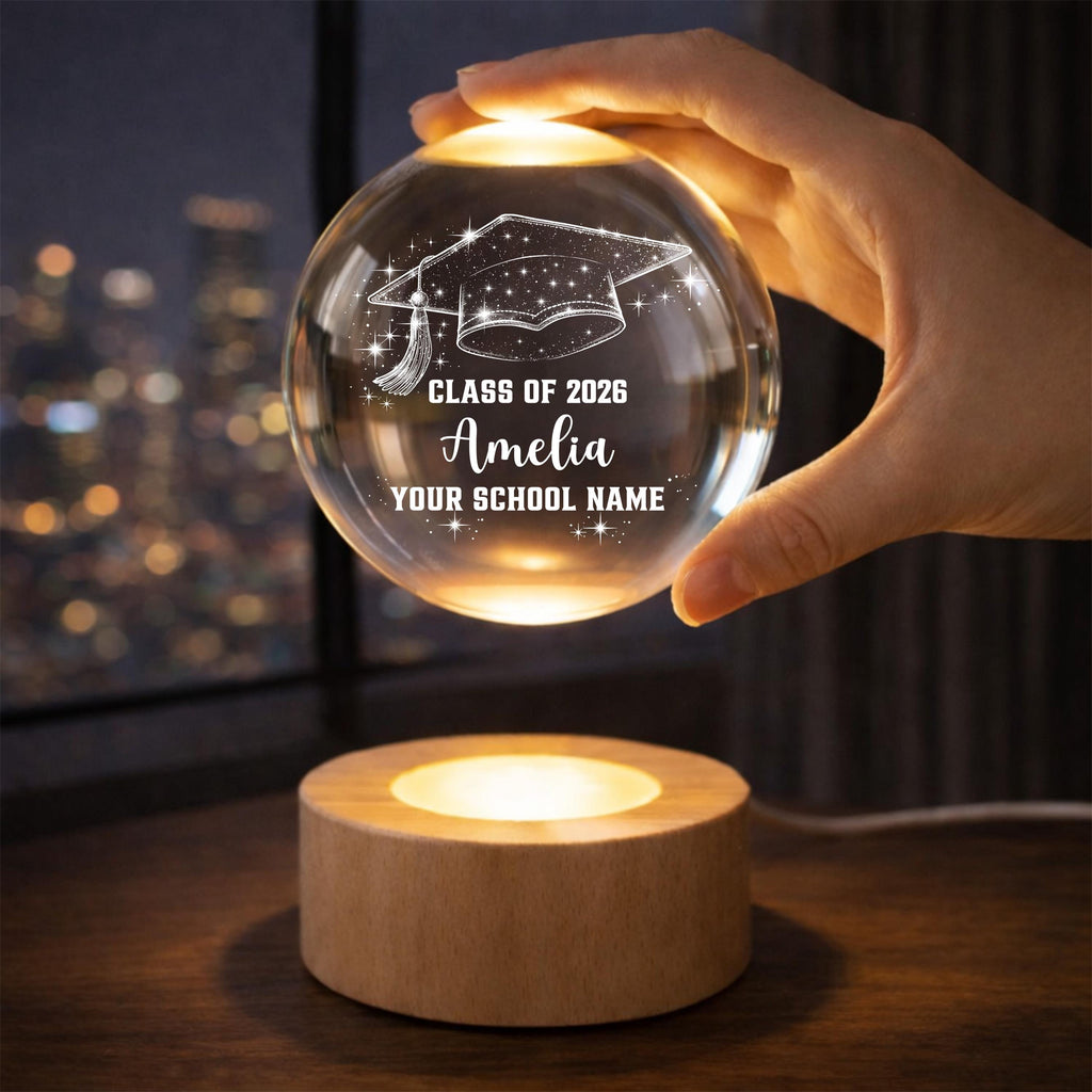 Personalized Graduation Crystal Ball LED Night Light, Class of Senior Cap Gift, Custom Graduation Keepsake, Unique Grad Gift Idea