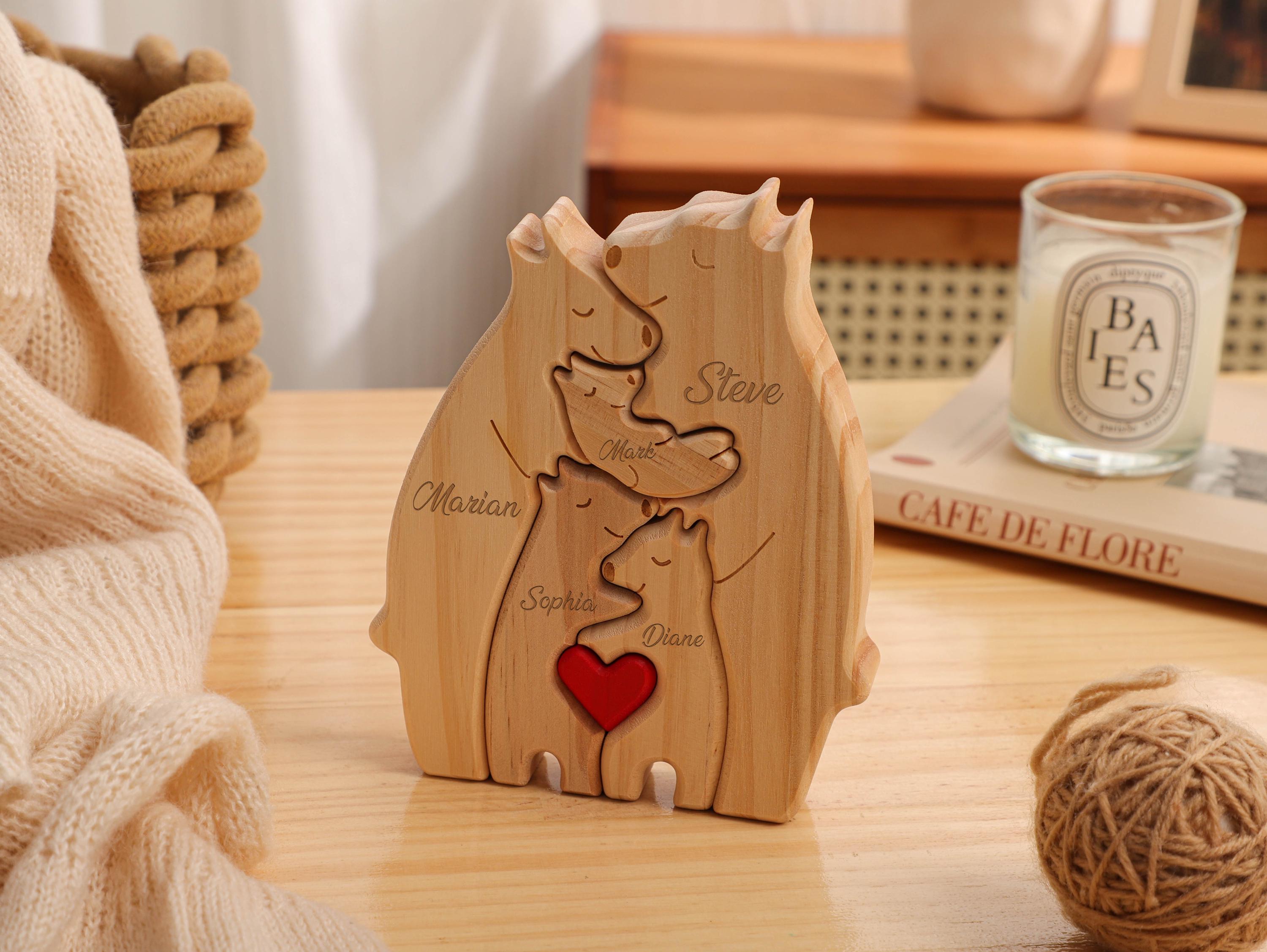 Personalized Wooden Bear Family Puzzle, Engraved Family Name Puzzle, Family Hug Puzzle, Home Decor, Family Gift, Gift for Dad, Gift for Mum