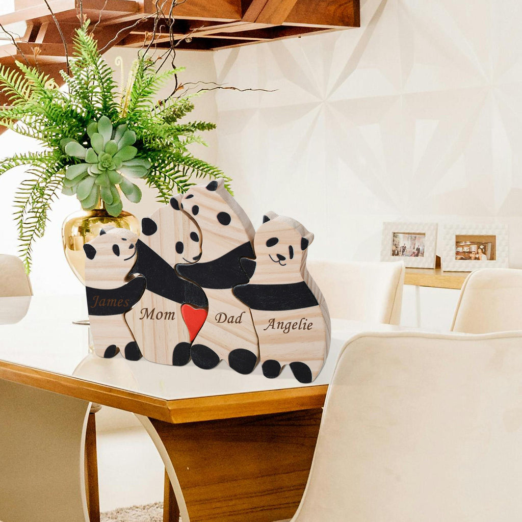 Wooden Animal Family Puzzle, 2-6 Pandas Family Jigsaw Decor, Wedding Anniversary Gifts for Mom Dad Friend Couples Animal Family Decor