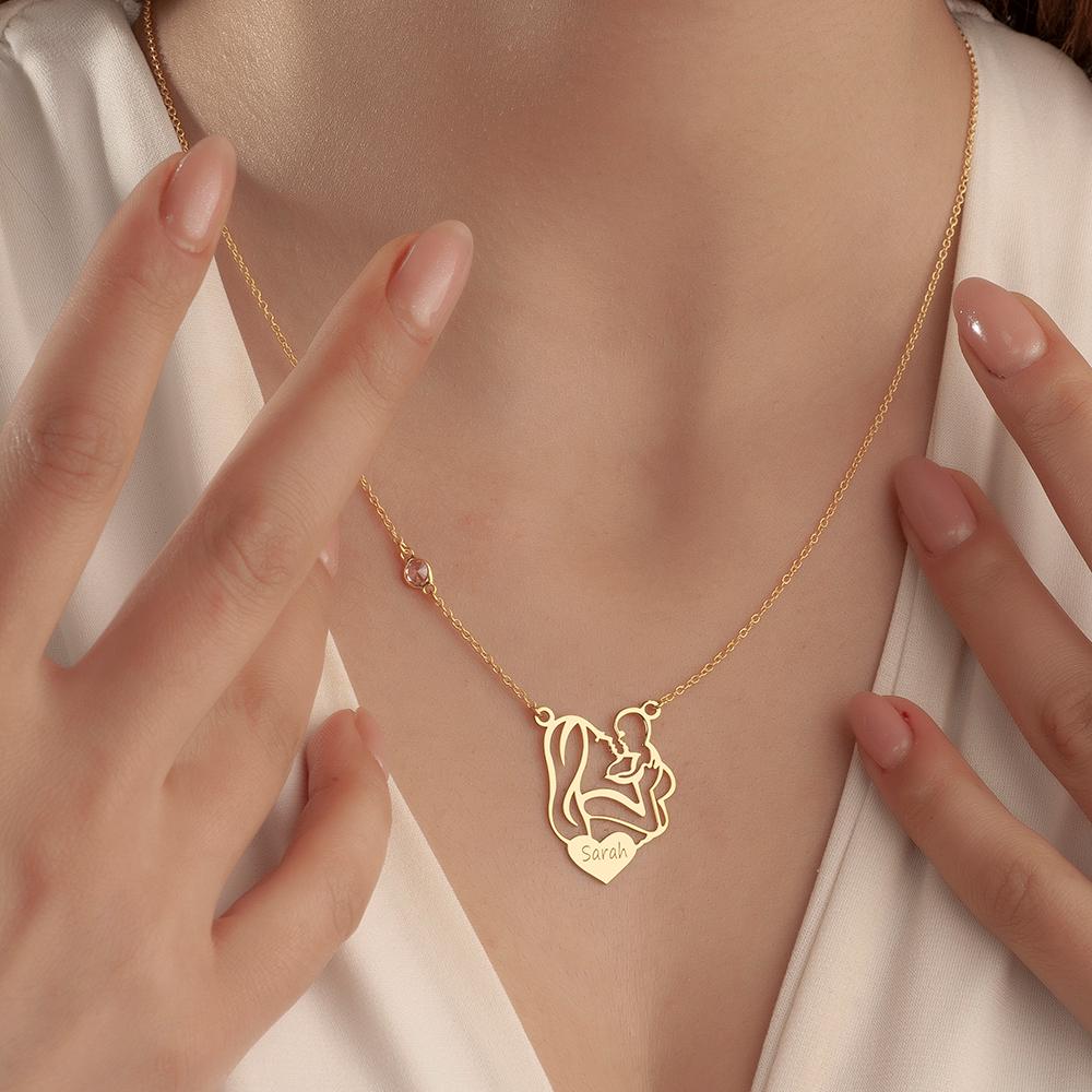 Gold Mother Child Necklace_ Sterling Silver Mom Daughter Pendant, Elegant Necklace for Women, Minimalist Pendant Jewelry, Timeless Everyday Chain, Simple Modern Style Necklace