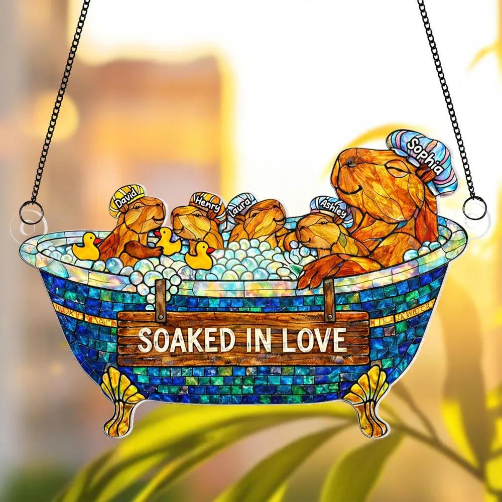 Custom Water Critter Mom Suncatcher, Soaked in Love Decor, Window Hanging Home Decor Light, Cute Mothers Day Birthday Gift for Mom Grandma