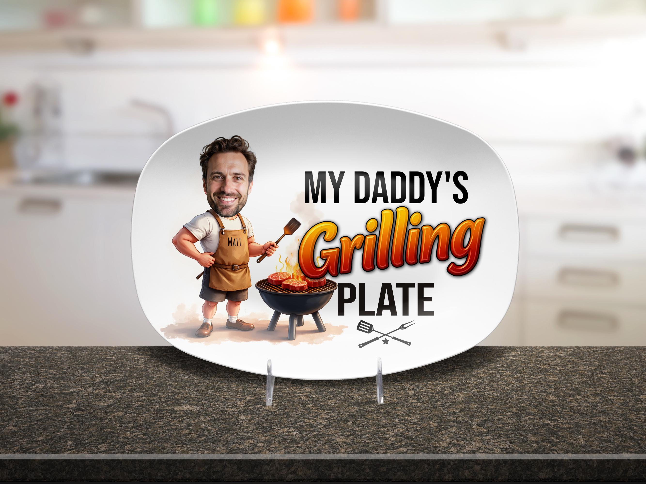 Custom Photo Dad's Grilling Plate, Personalized Papa Platter, Christmas Gift, Funny Dad Gift, Personalized Platter With Photo & Name