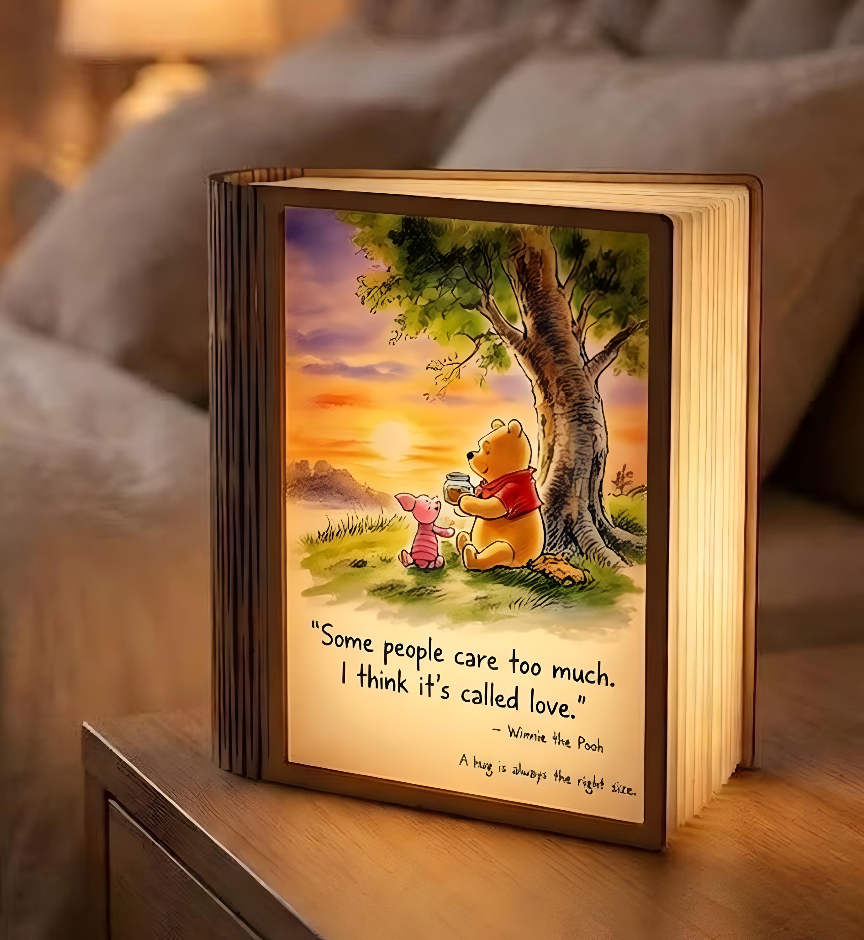 Personalized Mother's Day Gift, Winnie the Pooh Book Light, Classic Pooh Quote Night Light, Custom Lamp for Mom, Grandma Gift, Bedside Decor