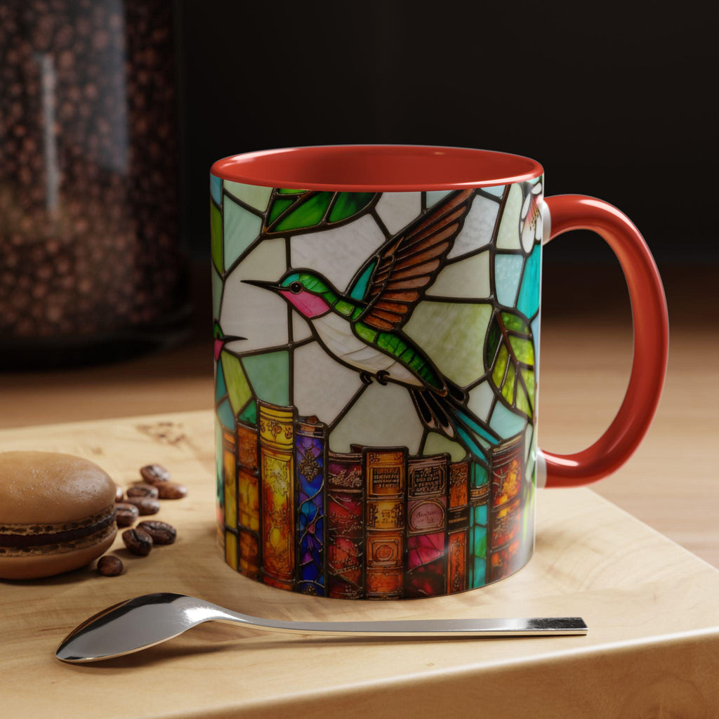 Floral Hummingbird Mug,stained Glass Books Mug Floral Cottagecorestained-glass Style Floral Bookshelf Mug Ceramic Coffee Cup Aesthetic Mug