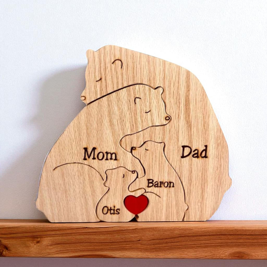 Personalised Wooden Bear Family Puzzle, Family Christmas Gift, Mothers Day, Home Keepsake, Custom Ornament, Xmas, Unique Present for Mum