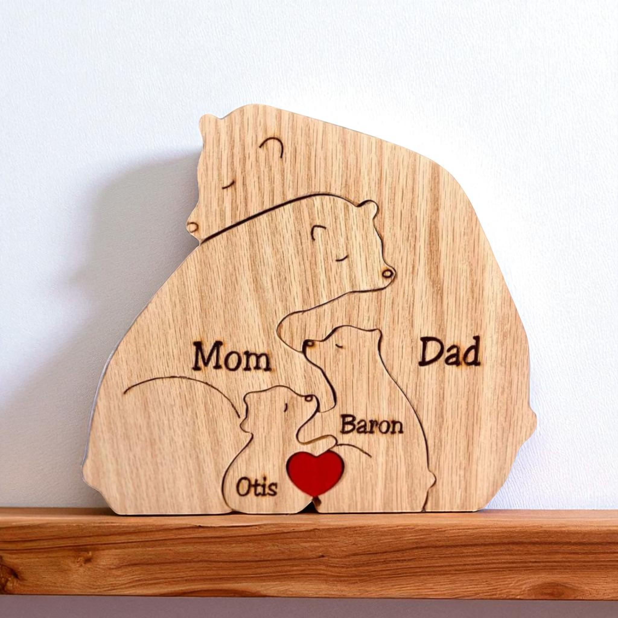 Personalised Wooden Bear Family Puzzle, Family Christmas Gift, Mothers Day, Home Keepsake, Custom Ornament, Xmas, Unique Present for Mum
