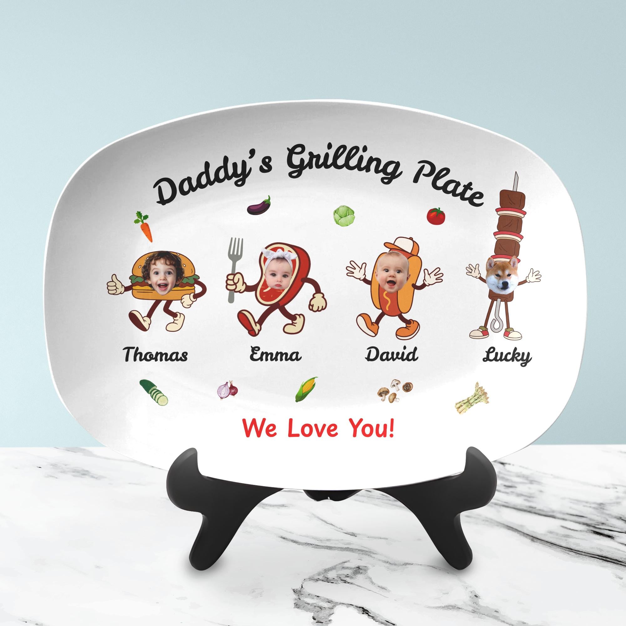Personalized Photo & Name Daddy's Grilling Plate, Custom Photo BBQ Gift for Dad Grandpa, Unique Fathers Day Plate Gift, Grill Master Plate