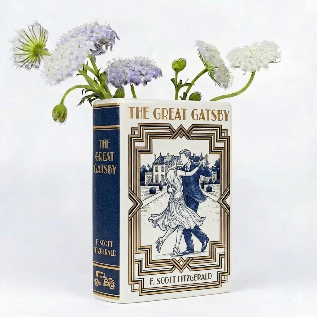 The Great Gatsby Ceramic Book Vase,literary Flower Vase,f. Scott Fitzgerald Decor,home Decor,mother's Day Gift, Birthday Gift,christmas Gift