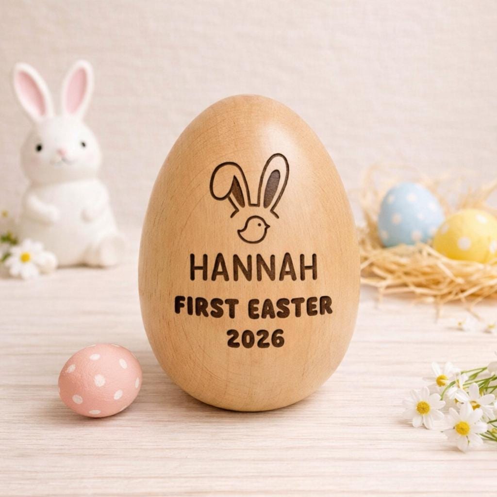 Personalized Wooden Easter Egg Shaker, Custom Baby First Easter 2026 Gift, Engraved Musical Egg for Toddlers, Montessori Wooden Toy