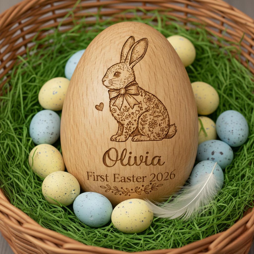 Personalized Musical Wooden Easter Egg Shakers, Custom Egg Cups, Engraved Egg Shaker Kids, Easter Gifts, Baby First Easter
