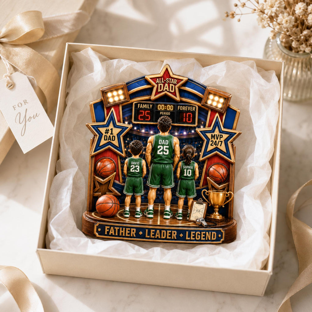 Personalized All Star Dad Gift, Custom Kids Names Basketball Plaque, Father Leader Legend Gift, Father’s Day Wood Sign