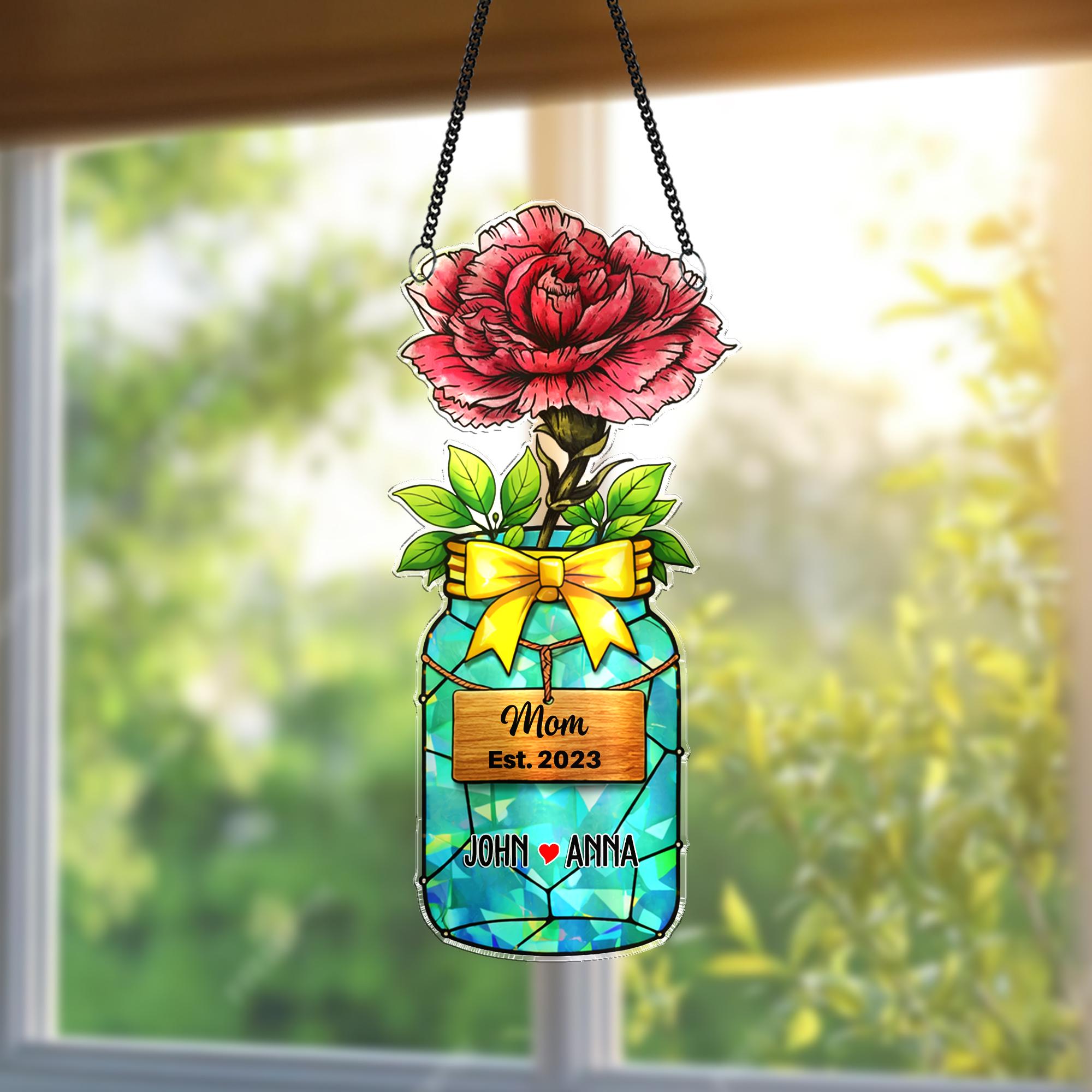 Personalized Grandma Flower Suncatcher, Birth Flower, Mother's Day, Gifts for Grandma, Grandma Gift, Grandma's Garden, Floral Suncatcher