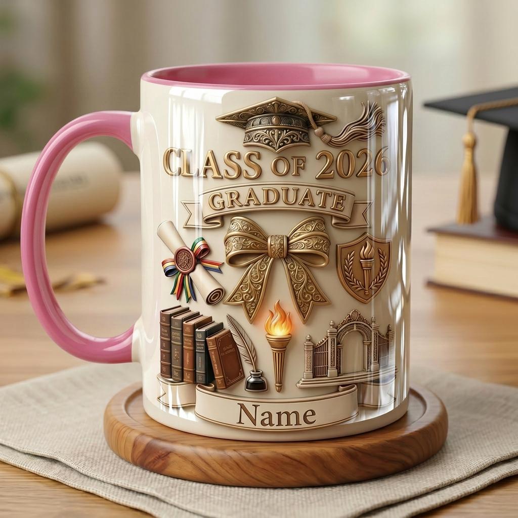 Personalized Graduation 2026 Ceramic Mug, Faux 3D Effect Coffee Cup, Custom College Graduation Gift, Senior Keepsake Mug
