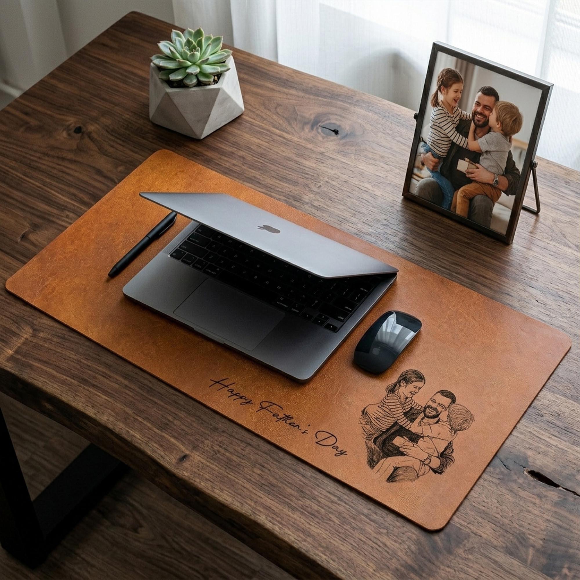 Custom Daddy Photo Sketch Line Art Desk Mat, Personalized Line Art Mouse Pad From Photo Father's Day Gift for Husband, Papa Gift Desk Decor