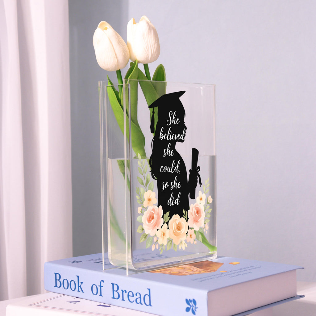Graduation Silhouette Acrylic Book Vase, Graduation Gift Bookish Vase, Floral Book Shaped Vase, Aesthetic Decor, Graduate Gift for Girls