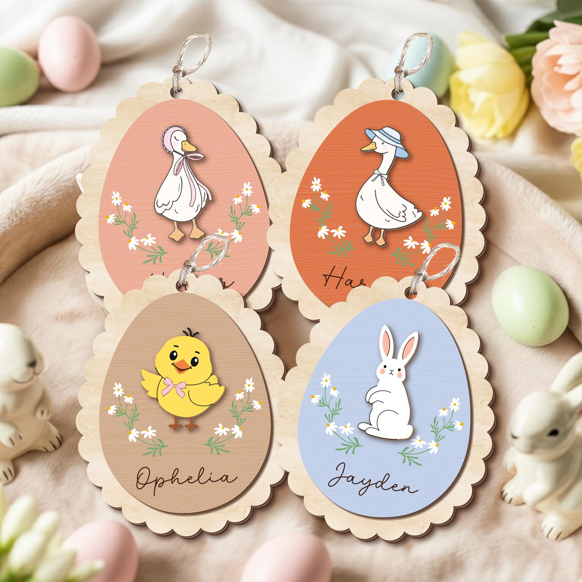 Custom Easter Basket Tags_ Bunny Goose Chick Name Tags, Easter Basket Name Tags, Easter Gifts Kids