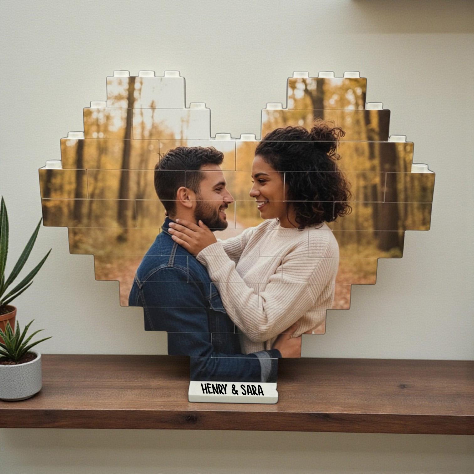 Personalized Valentine's Day Gift for Him or Her_ Custom Photo Building Block Heart