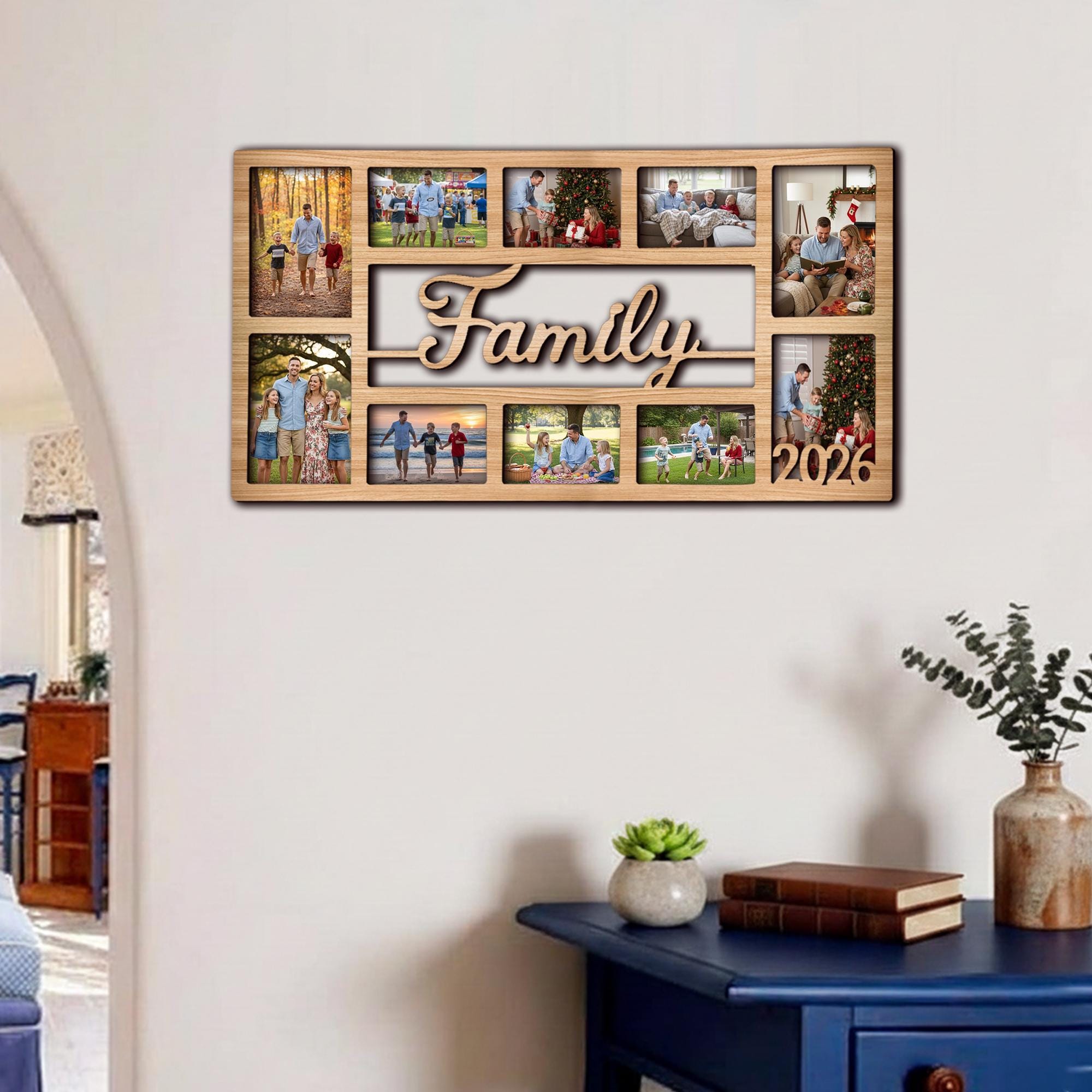 Custom Family Photo Frame – Personalized Wooden Collage Picture Display for Tabletop or Wall, Ideal Gift for Any Special Moment