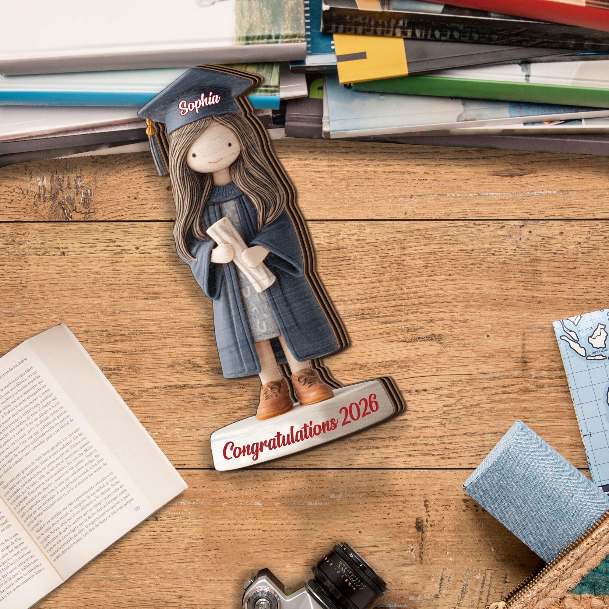 Custom Graduation Wooden Block for Daughter, Personalized Name Class of 2026 Keepsake, Graduate Girl Gift