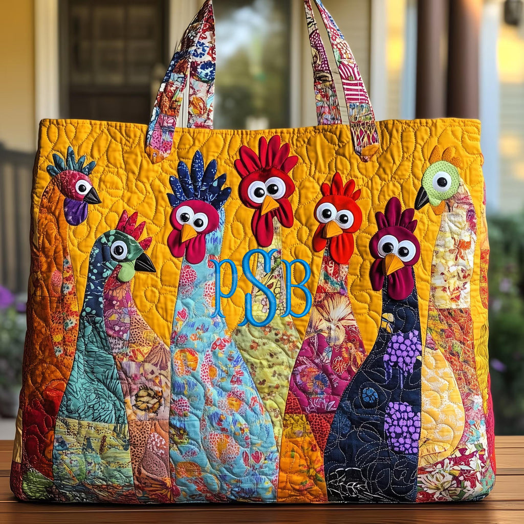 Custom Embroidered Funny Chickens Shoulder Bag With Name, Personalized Quilted Bag, Gift for Farmer, Gift for Chicken Lover, Gardener Gift