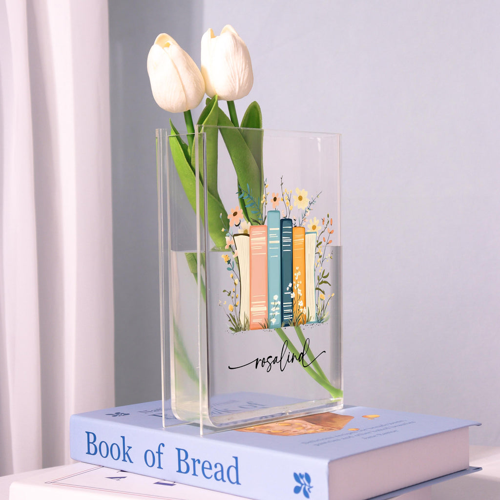 Colorful Book Stack Acrylic Book Vase, Floral Bookshelf Bookish Vase, Floral Book Shaped Vase, Flowers and Books,custom Gift for Book Lovers