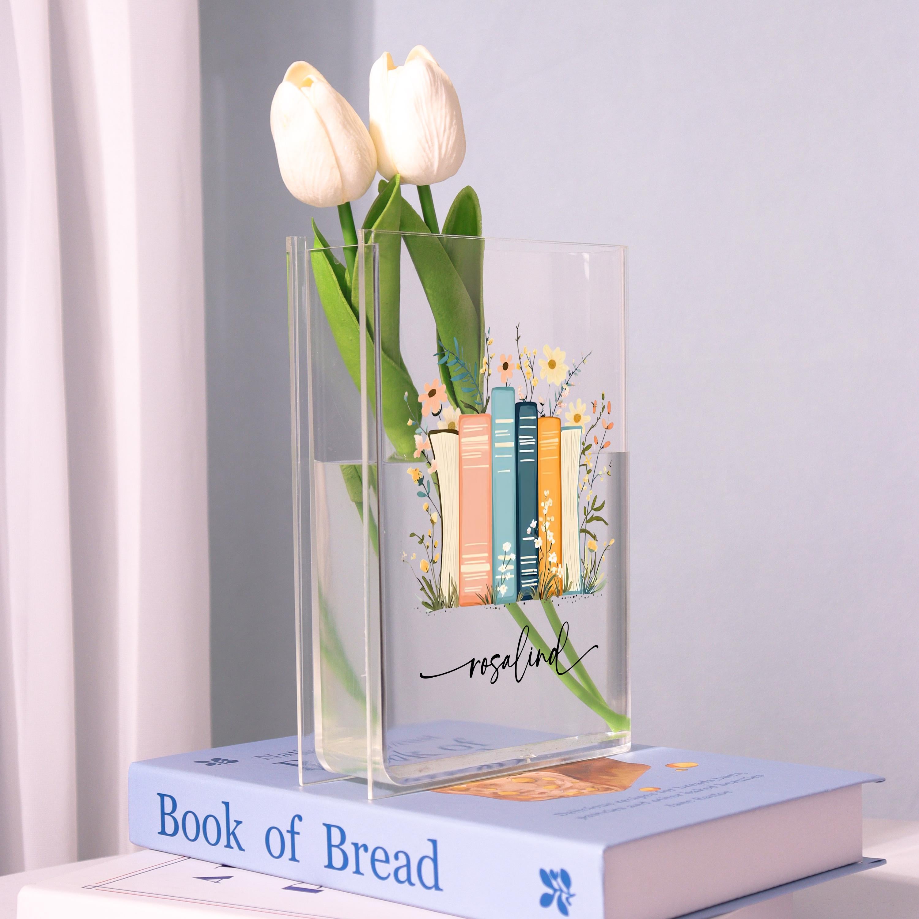 Colorful Book Stack Acrylic Book Vase, Floral Bookshelf Bookish Vase, Floral Book Shaped Vase, Flowers and Books,custom Gift for Book Lovers