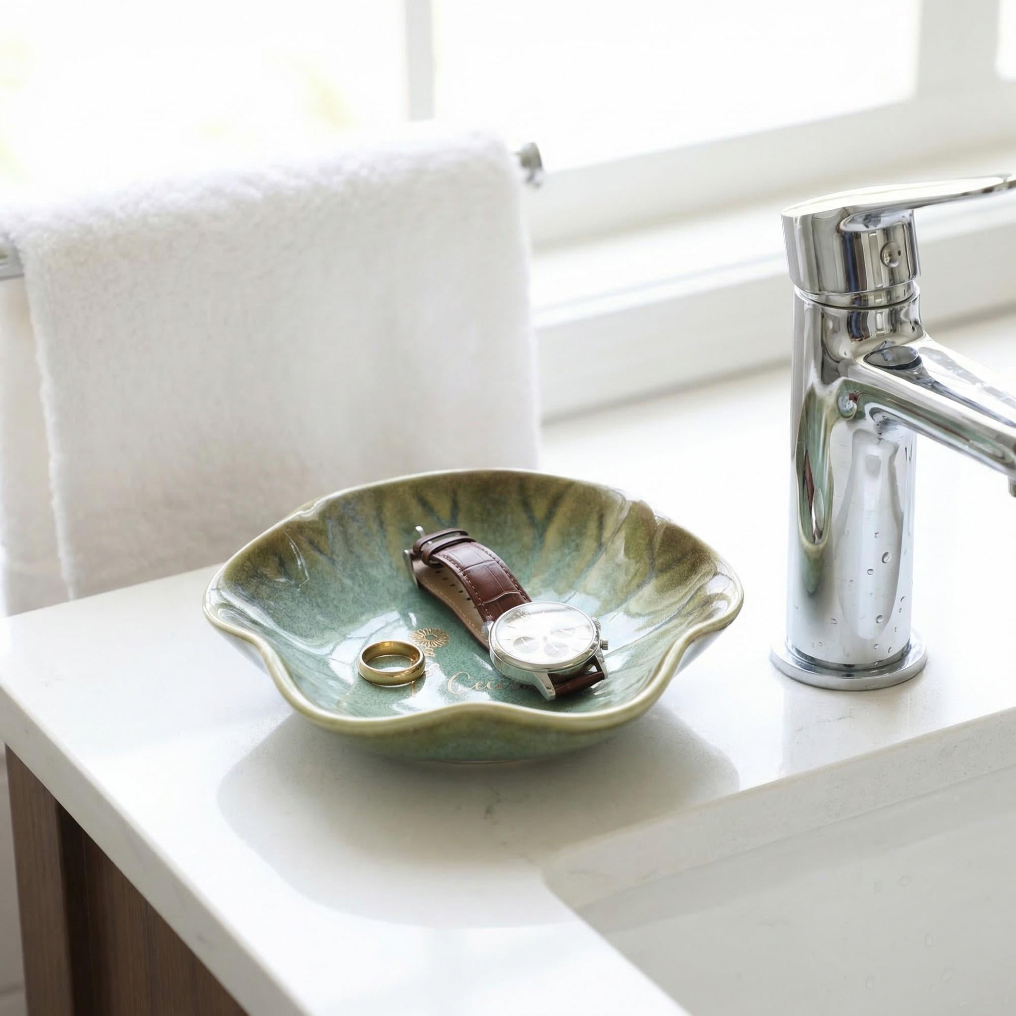 Engraved Ceramic Jewelry Dish-Custom Initials Ring Ceramic Tray-Personalized Earrings Holder with Name-Bridesmaid Gift-Wedding Gift for Her