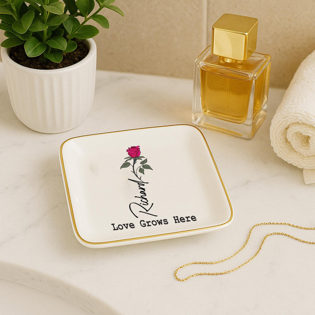 Personalized Birth Flower Ceramic Jewelry Dish_ Custom Trinket Gift - Etsy,ring Holder Dish,wedding Bridesmaid Gift