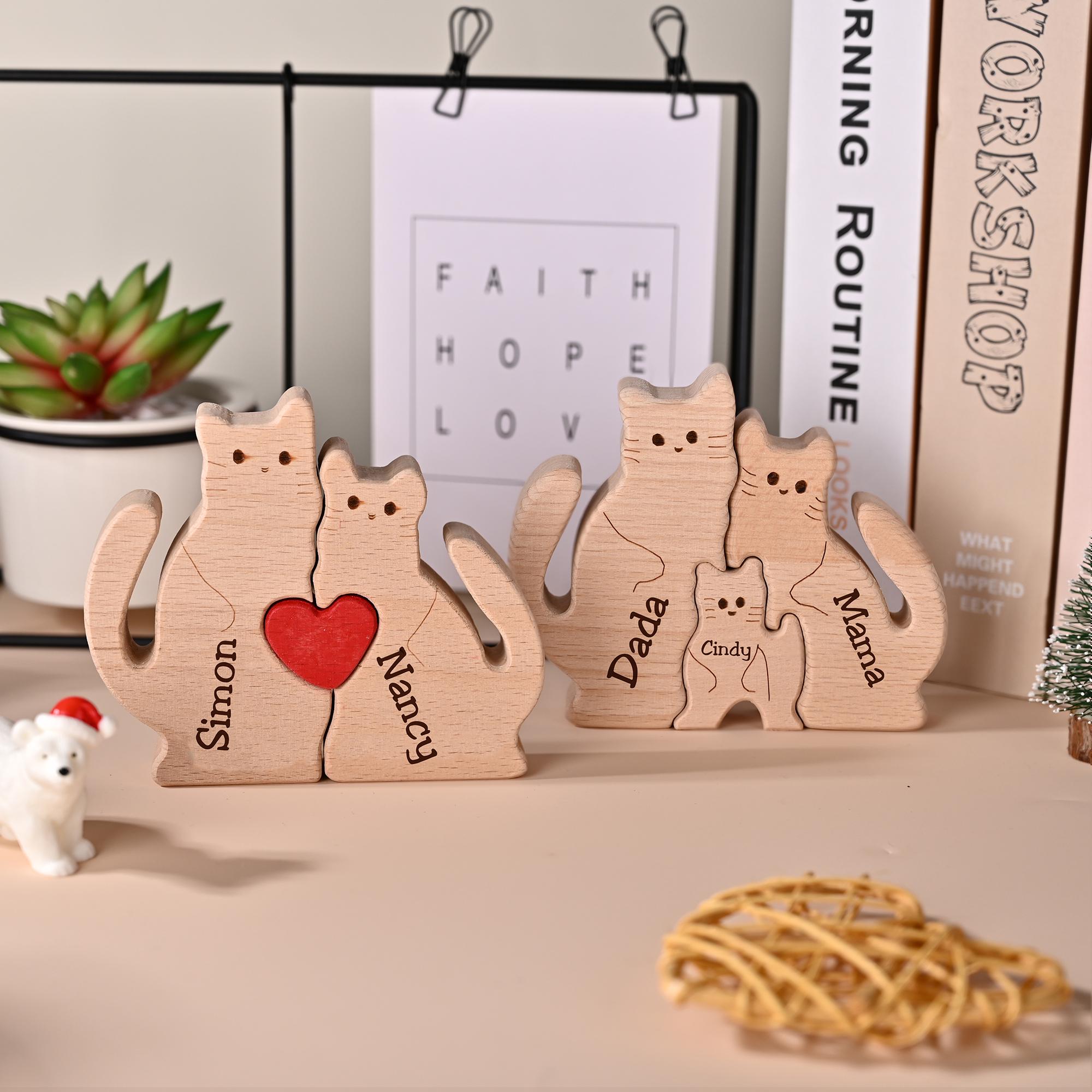 Personalized Wooden Cat Family Name Puzzle, Custom Wooden Cat Blocks, Unique Home Decor Gift, Christmas Gifts, Family Keepsake