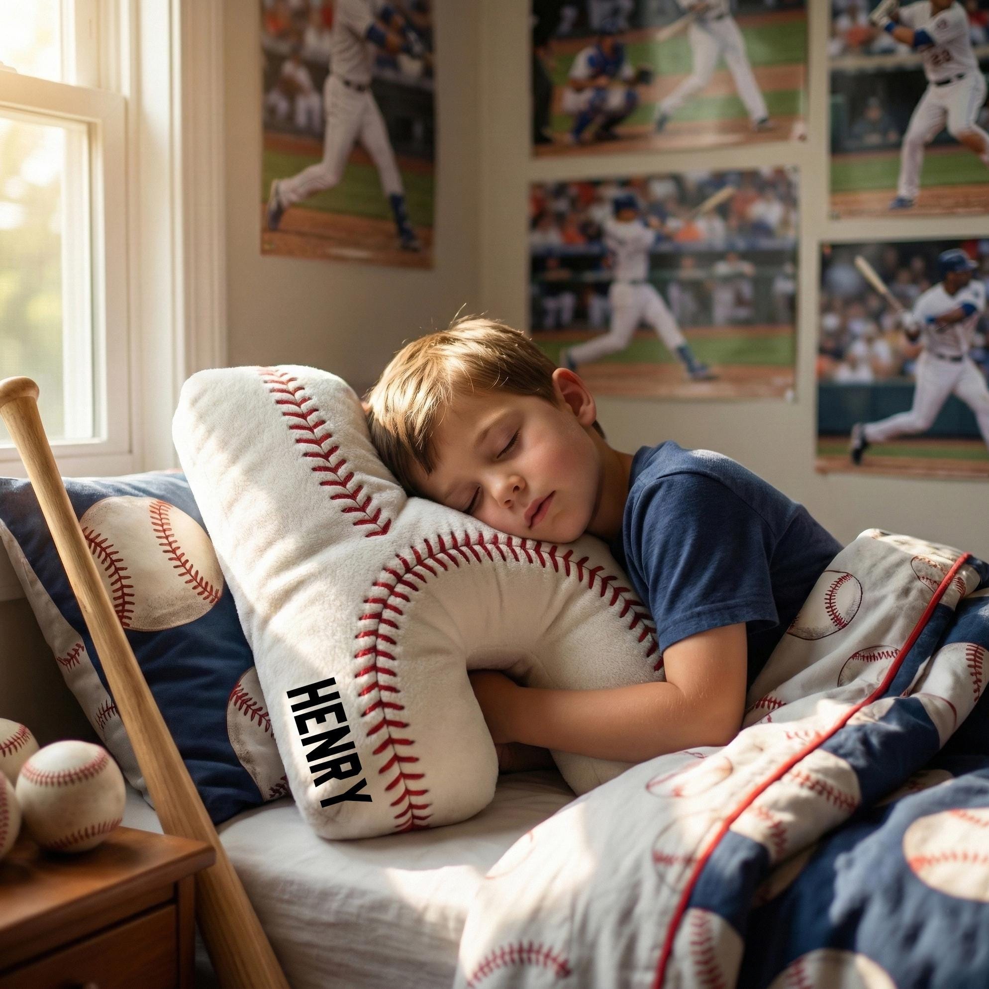 Personalized Baseball Lover Gift, Custom Name Baseball Pillow, Baseball Name Pillow, Baseball Kids Gift, Fan Gift, Flat Printed Design