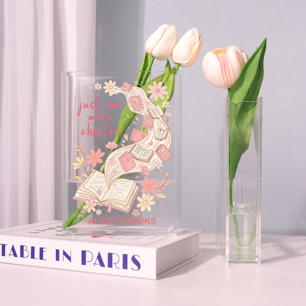 Just One More Chapter Acrylic Book Vase, Reading Quote Bookish Vase, Floral Book Shaped Vase, Aesthetic Decor, Custom Gift for Book Lovers