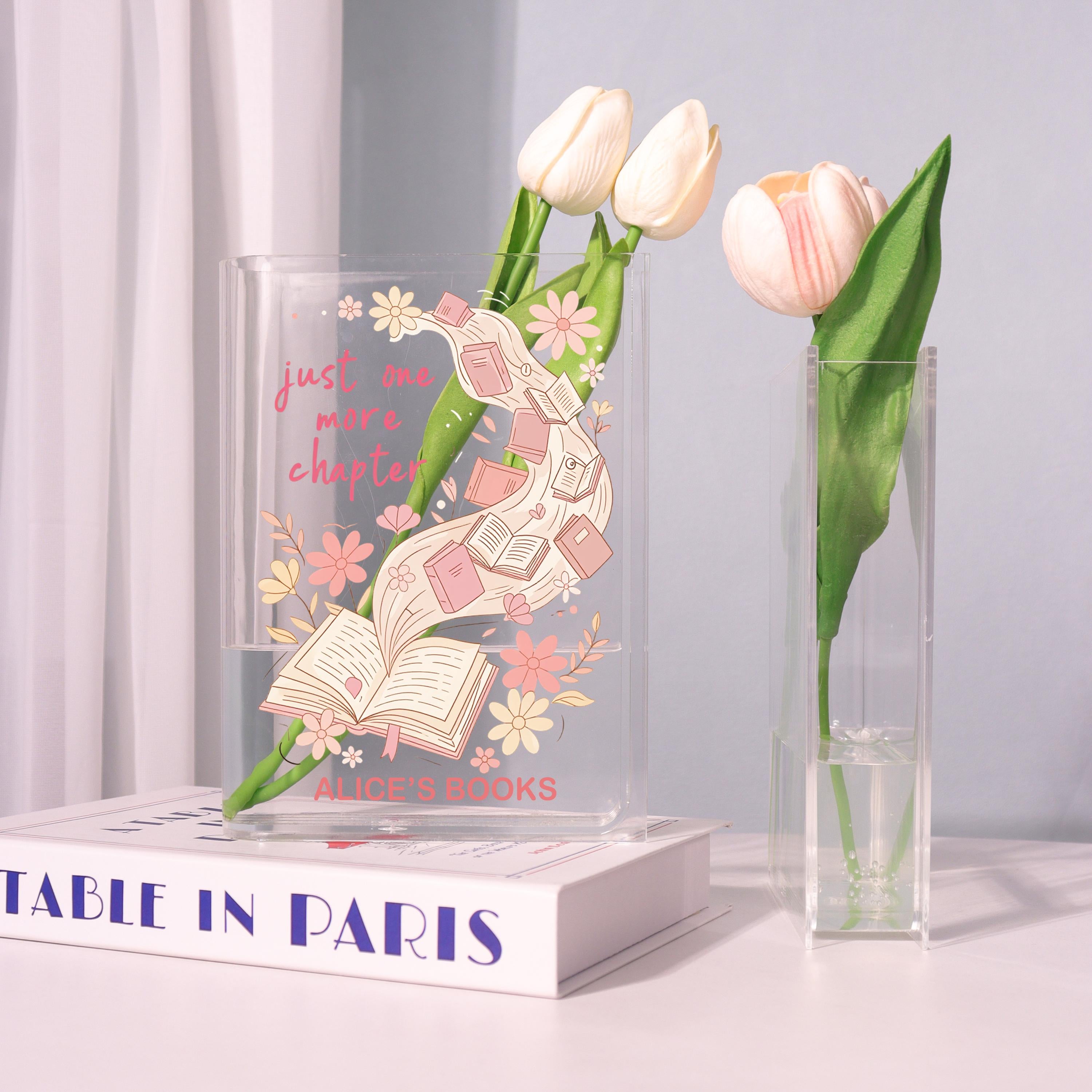 Just One More Chapter Acrylic Book Vase, Reading Quote Bookish Vase, Floral Book Shaped Vase, Aesthetic Decor, Custom Gift for Book Lovers